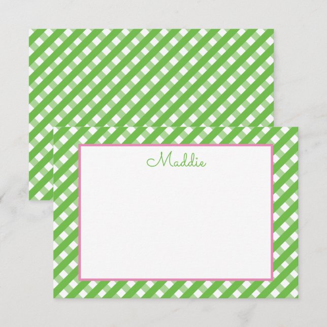 Cute Gingham Personalised Note Cards (Front/Back)