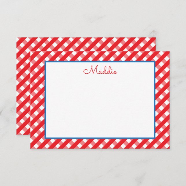 Cute Gingham Personalised Note Cards (Front/Back)