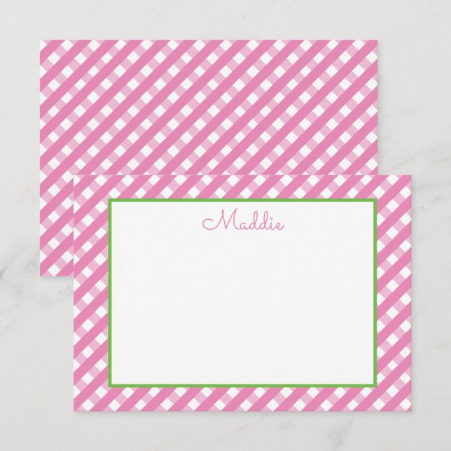 Cute Gingham Personalised Note Cards (Front/Back)