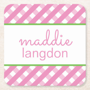 Cute Gingham Personalised Paper Coasters