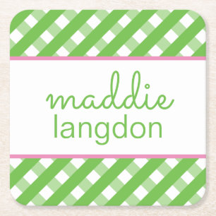 Cute Gingham Personalised Paper Coasters