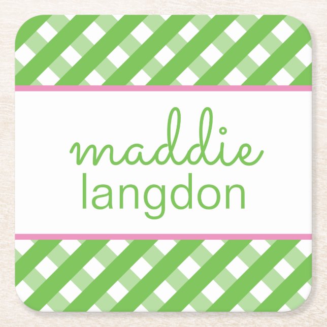 Cute Gingham Personalised Paper Coasters (Front)