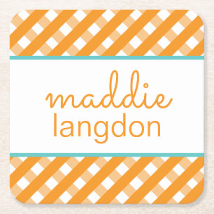 Cute Gingham Personalised Paper Coasters