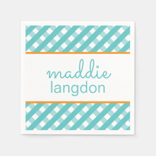 Cute Gingham Personalised Party Napkins