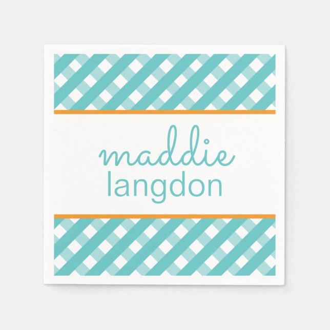 Cute Gingham Personalised Party Napkins (Front)