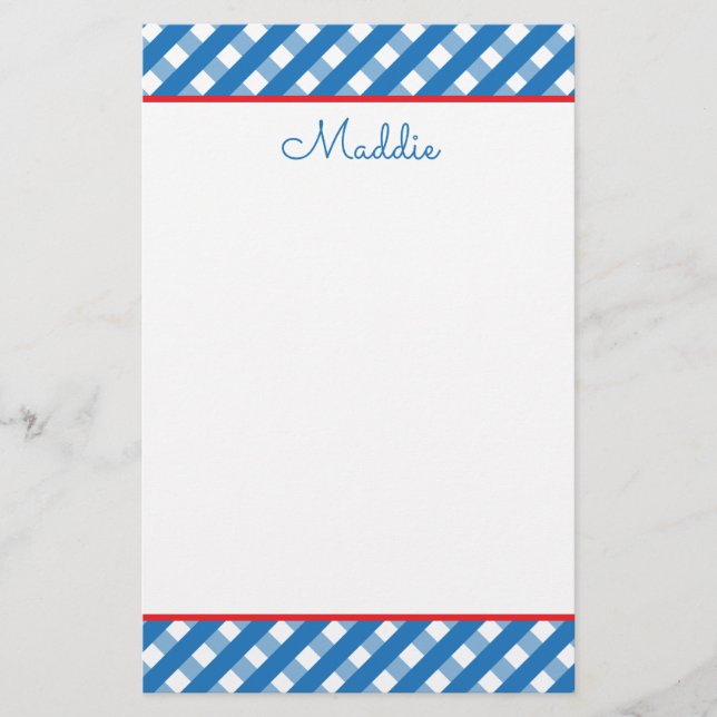 Cute Gingham Personalised Stationery (Front)