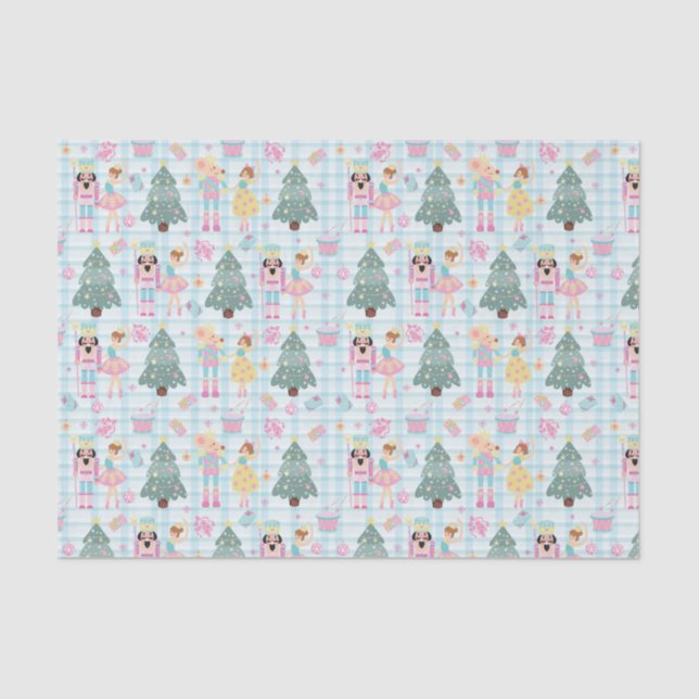 Cute Gingham Pink Christmas Nutcracker Ballerina Tissue Paper (Front)