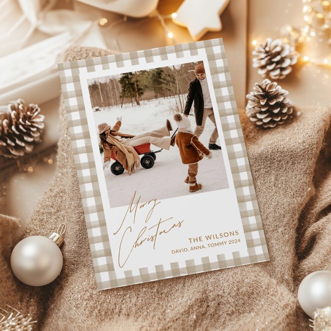 Cute Gingham Plaid Custom Photo Christmas Holiday Card (Creator Uploaded)