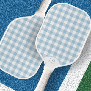 Cute gingham preppy dusty blue pickleball paddle