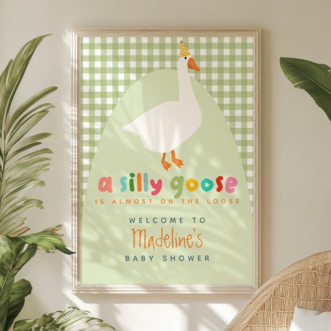 Cute Gingham Silly Goose Baby Shower Welcome Poster (Creator Uploaded)