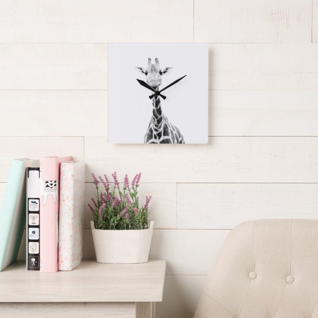 Cute Giraffe 2 #animal #art Square Wall Clock (Reading Room)