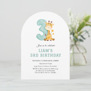 Cute Giraffe 3rd birthday invitation