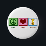 Cute Giraffe 6 Cm Round Badge<br><div class="desc">Peace Love Giraffes gift. Pretty green peace sign,  red heart,  and cartoon giraffe.</div>