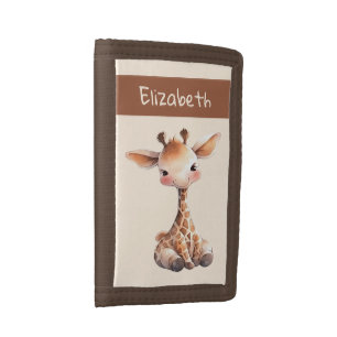Cute giraffe add name kids trifold wallet