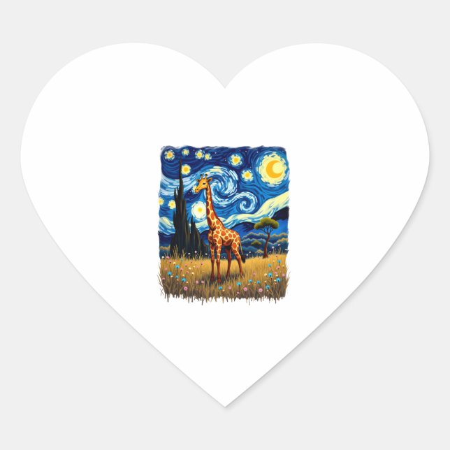 Cute Giraffe Africa - Starry Night T-Shirt Heart Sticker (Front)