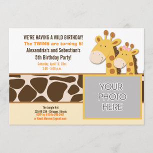Cute Giraffe African Animals *PHOTO* Birthday 5x7 Invitation
