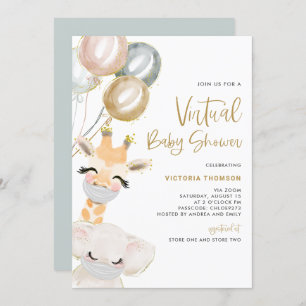 Cute Giraffe and Elephant Virtual Baby Shower Invitation