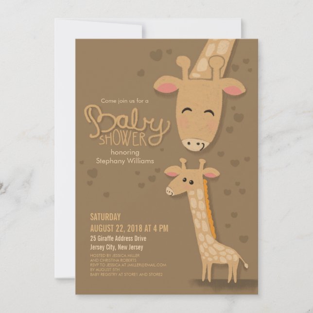 Cute Giraffe and Mummy Baby Shower Invitation (Front)