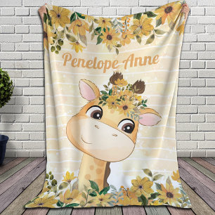 Cute Giraffe and Sunflowers Blanket with Name