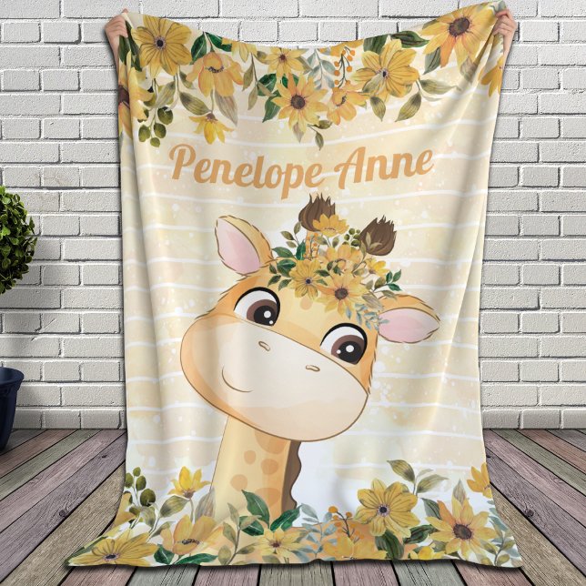 Cute Giraffe and Sunflowers Blanket with Name (Creator Uploaded)