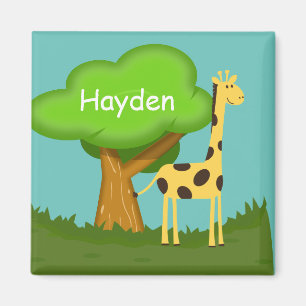 Cute Giraffe and Tree Art Personalised Colourful Magnet