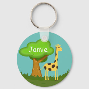 Cute Giraffe and Tree Art Personalised Keychain