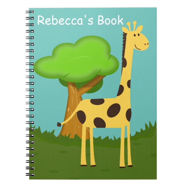Cute Giraffe and Tree Art Personalised Notebook (Front)