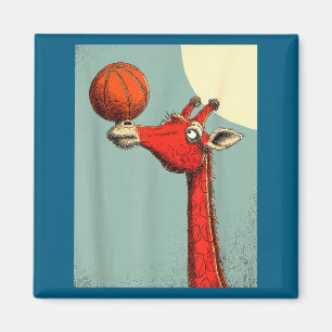 Cute Giraffe Animal Funny Basketball Artwork Magnet