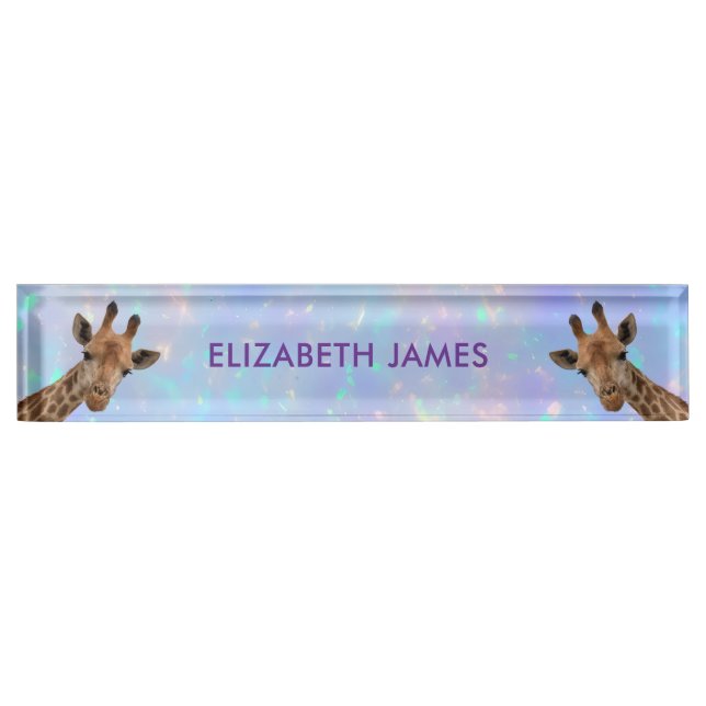 Cute Giraffe Animal Holographic Personalised Name Nameplate (Front)