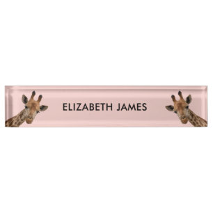 Cute Giraffe Animal Personalised Name - Blush Pink Nameplate