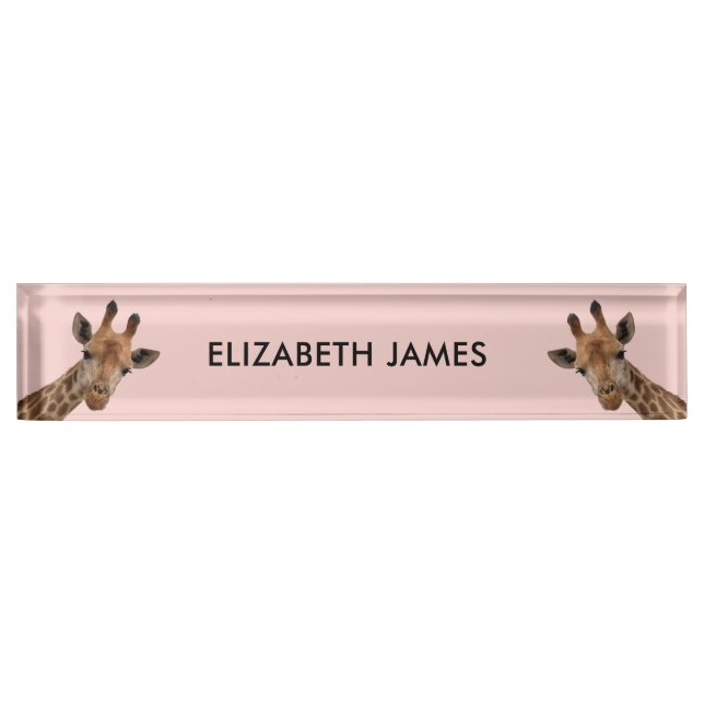 Cute Giraffe Animal Personalised Name - Blush Pink Nameplate (Front)