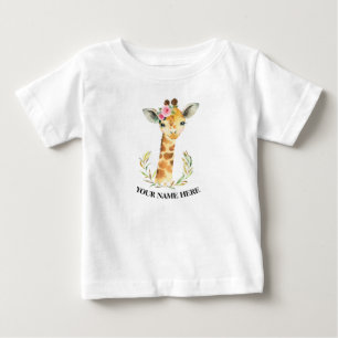 Cute Giraffe animals 1st first girl birthday boho Baby T-Shirt