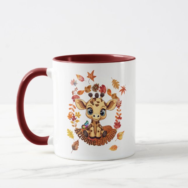 Cute Giraffe “Autism Awesome Autumn” Mug (Left)