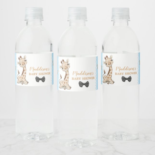 Cute Giraffe Baby Shower Birthday Water Bottle Label (Bottles)