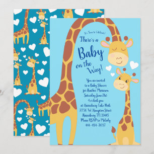 Cute Giraffe Baby Shower Blue Boy Invitation