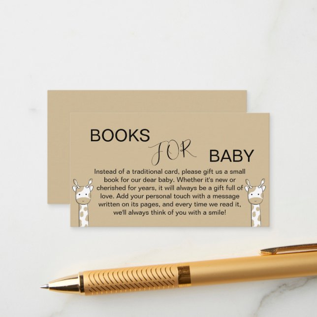 Cute Giraffe Baby Shower Books for Baby  Enclosure Card (Front/Back In Situ)