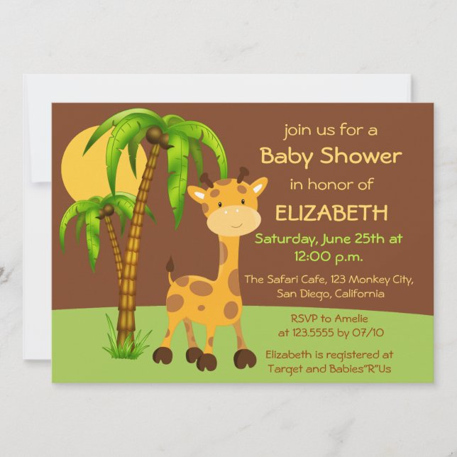 Cute Giraffe Baby Shower Invitation (Front)