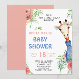 Cute Giraffe  Baby Shower Invitation