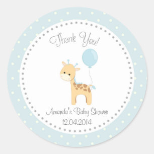 Cute Giraffe Baby Shower Sticker (Blue)