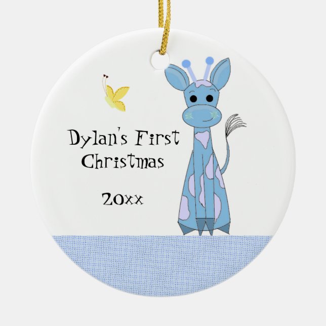 Cute Giraffe Baby's First Christmas Ceramic Tree Decoration (Front)