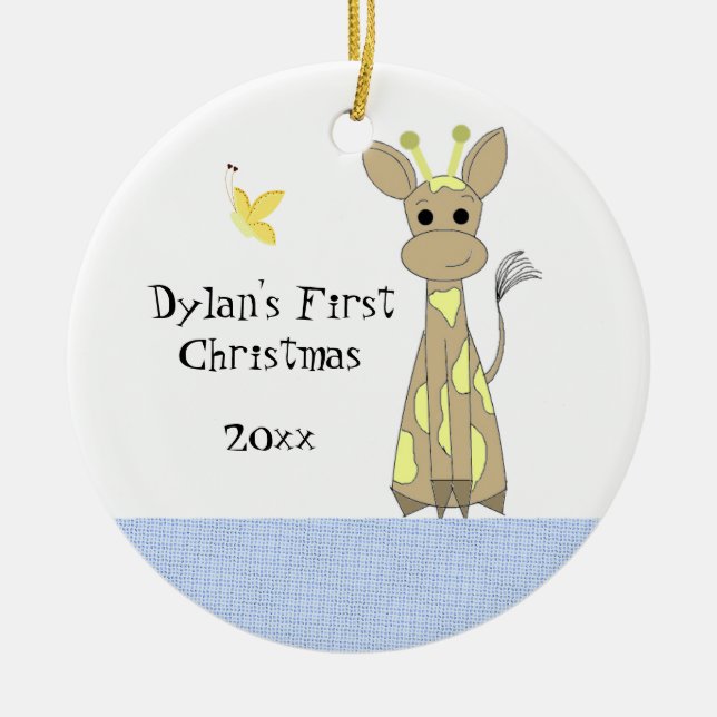 Cute Giraffe Baby's First Christmas Ceramic Tree Decoration (Front)