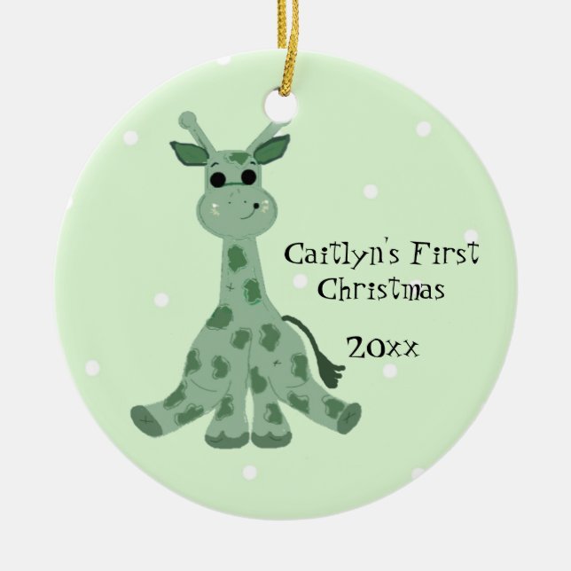 Cute Giraffe Baby's First Christmas Ceramic Tree Decoration (Front)