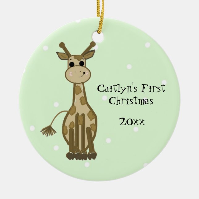 Cute Giraffe Baby's First Christmas Ceramic Tree Decoration (Front)