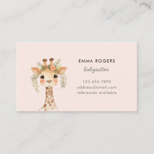 Cute GIraffe Babysitter Childcare provider Business Card