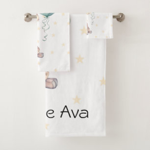 Cute Giraffe Balloon 1st Birthday Gift Custom Bath Towel Set