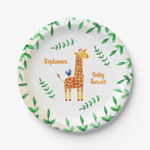 Cute Giraffe & Bird Baby Shower Paper Plate