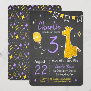 Cute Giraffe Birthday Chalkboard Invitation