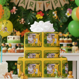 Cute Giraffe Birthday Photo Customizable Wrapping Paper