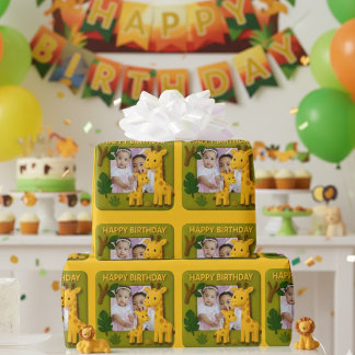 Cute Giraffe Birthday Photo Customizable Wrapping Paper