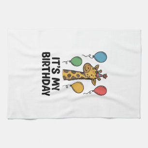 Cute Giraffe Birthday Shirt Vintage Party Design_1 Tea Towel